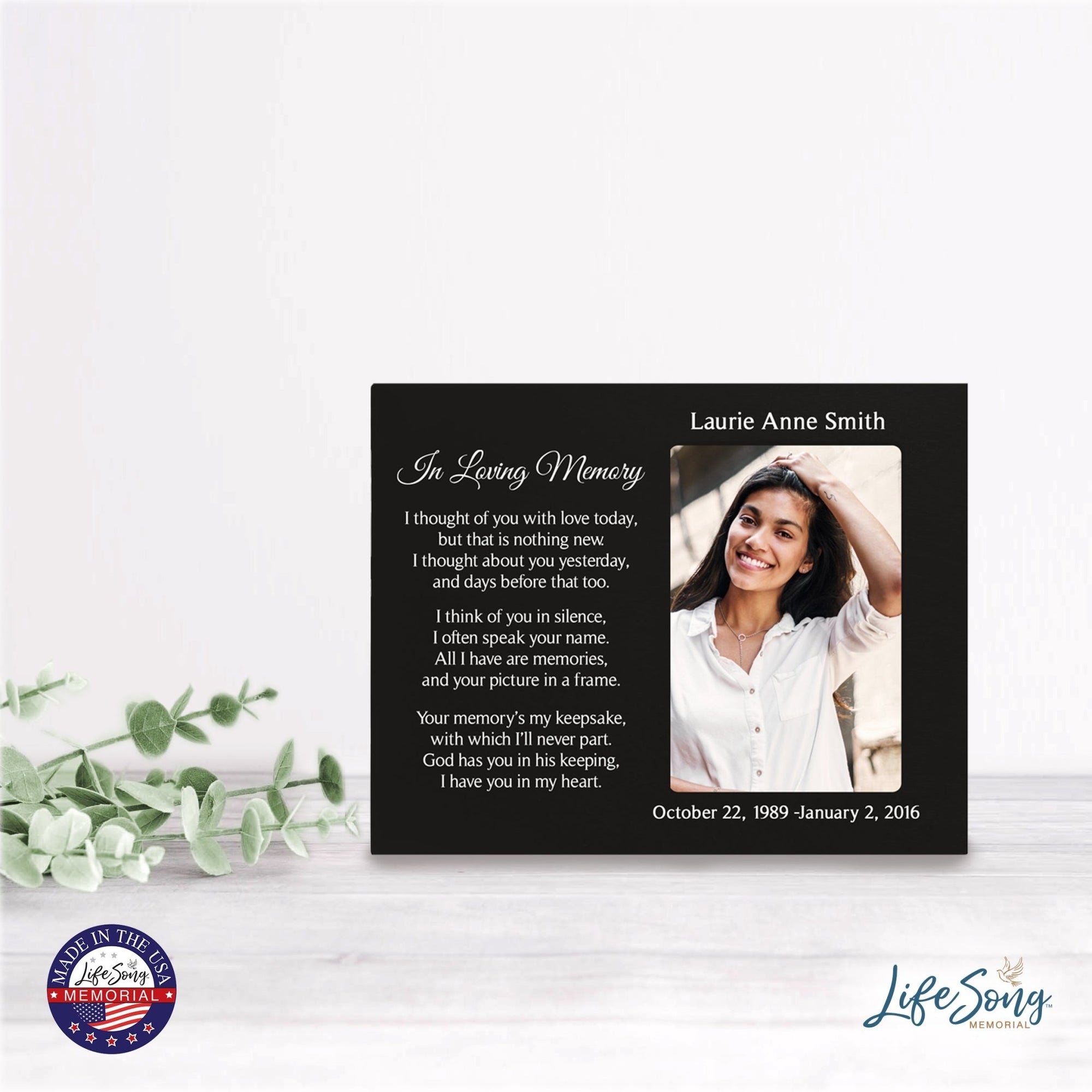 Custom Engraved Memorial Picture Frame 10x8in Holds 4x6 Photo - In Loving Memory - LifeSong Milestones