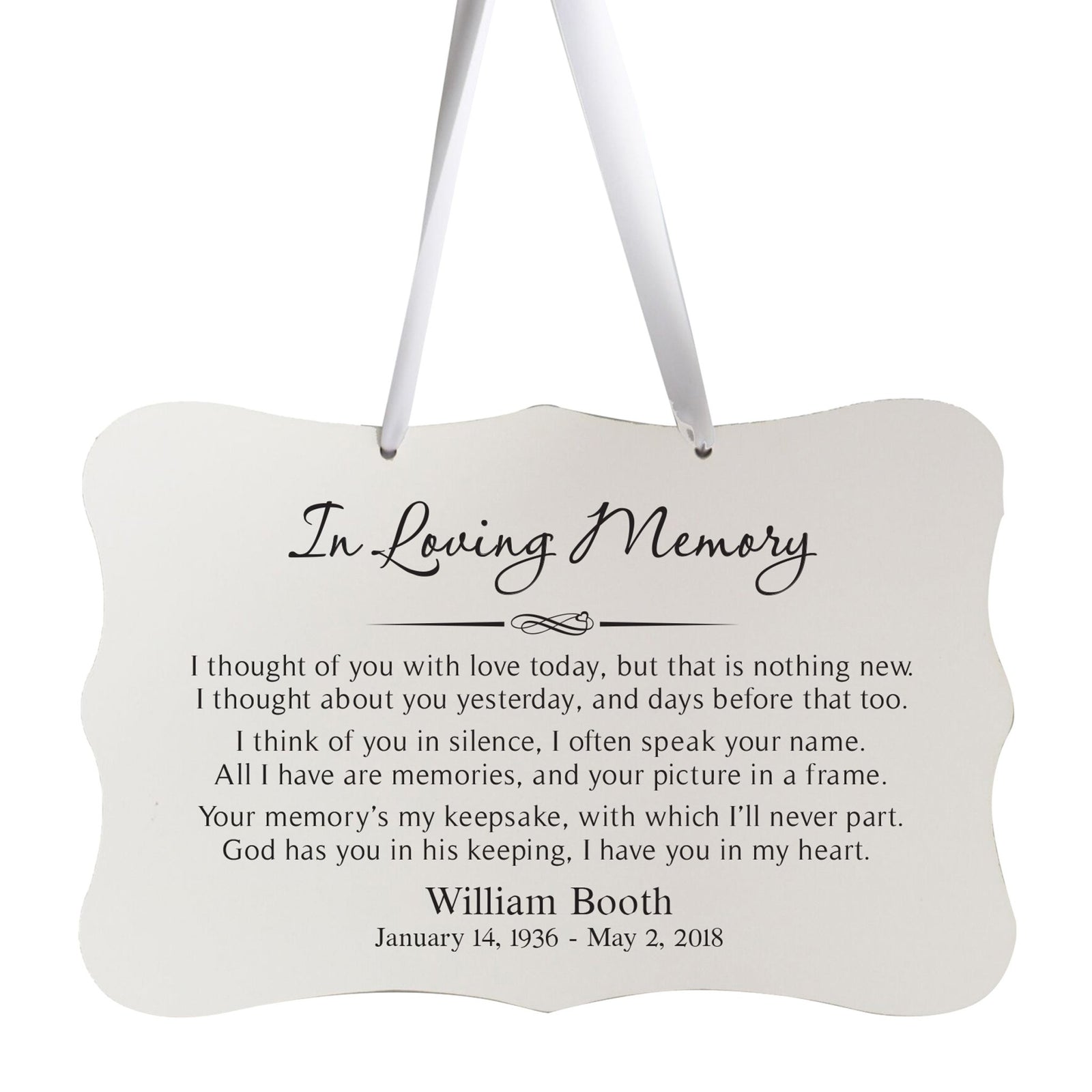 Custom Engraved Memorial Ribbon Wall Hanging Sign 12x8in - In Loving Memory - LifeSong Milestones