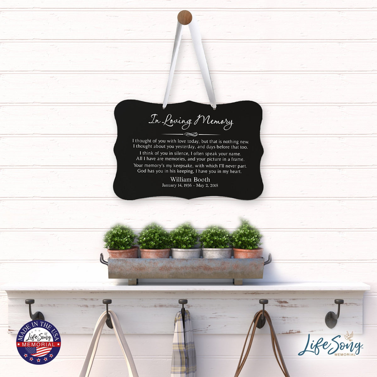 Custom Engraved Memorial Ribbon Wall Hanging Sign 12x8in - In Loving Memory - LifeSong Milestones