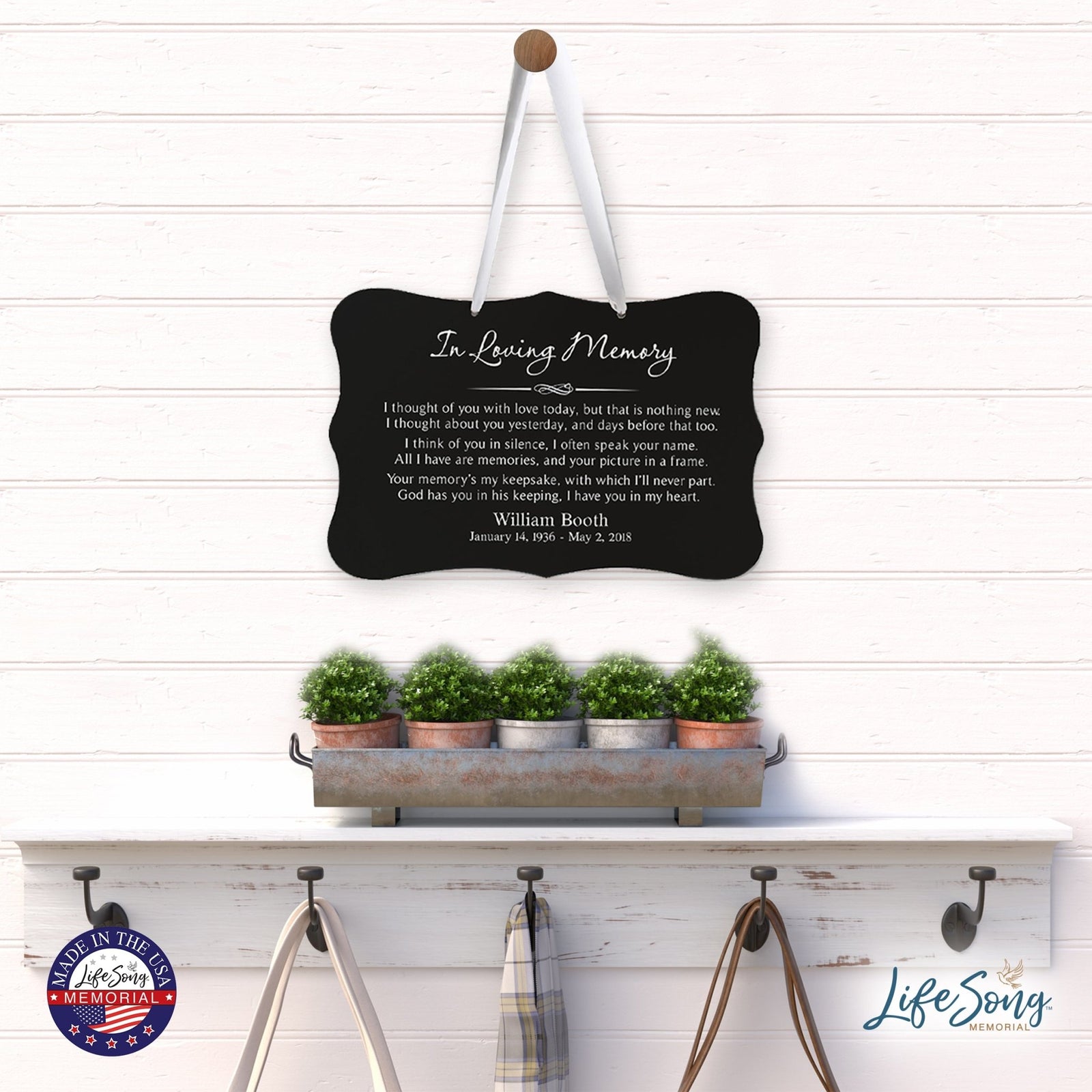 Custom Engraved Memorial Ribbon Wall Hanging Sign 12x8in - In Loving Memory - LifeSong Milestones