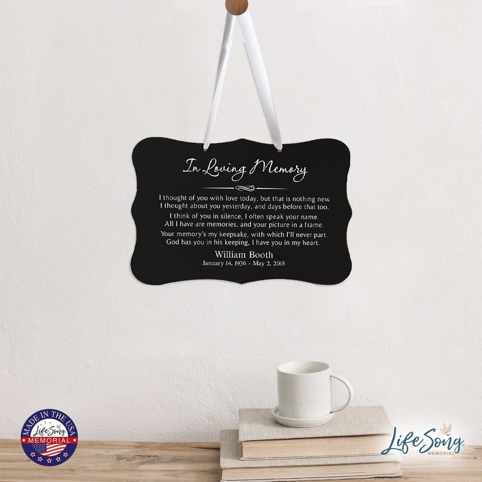 Custom Engraved Memorial Ribbon Wall Hanging Sign 12x8in - In Loving Memory - LifeSong Milestones
