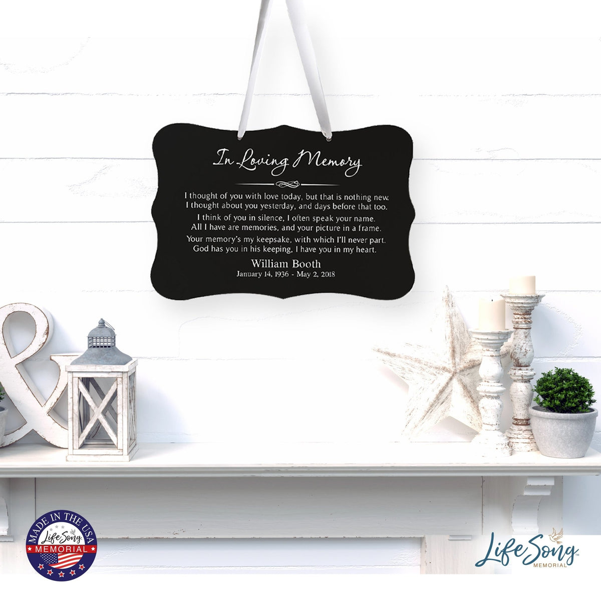 Custom Engraved Memorial Ribbon Wall Hanging Sign 12x8in - In Loving Memory - LifeSong Milestones