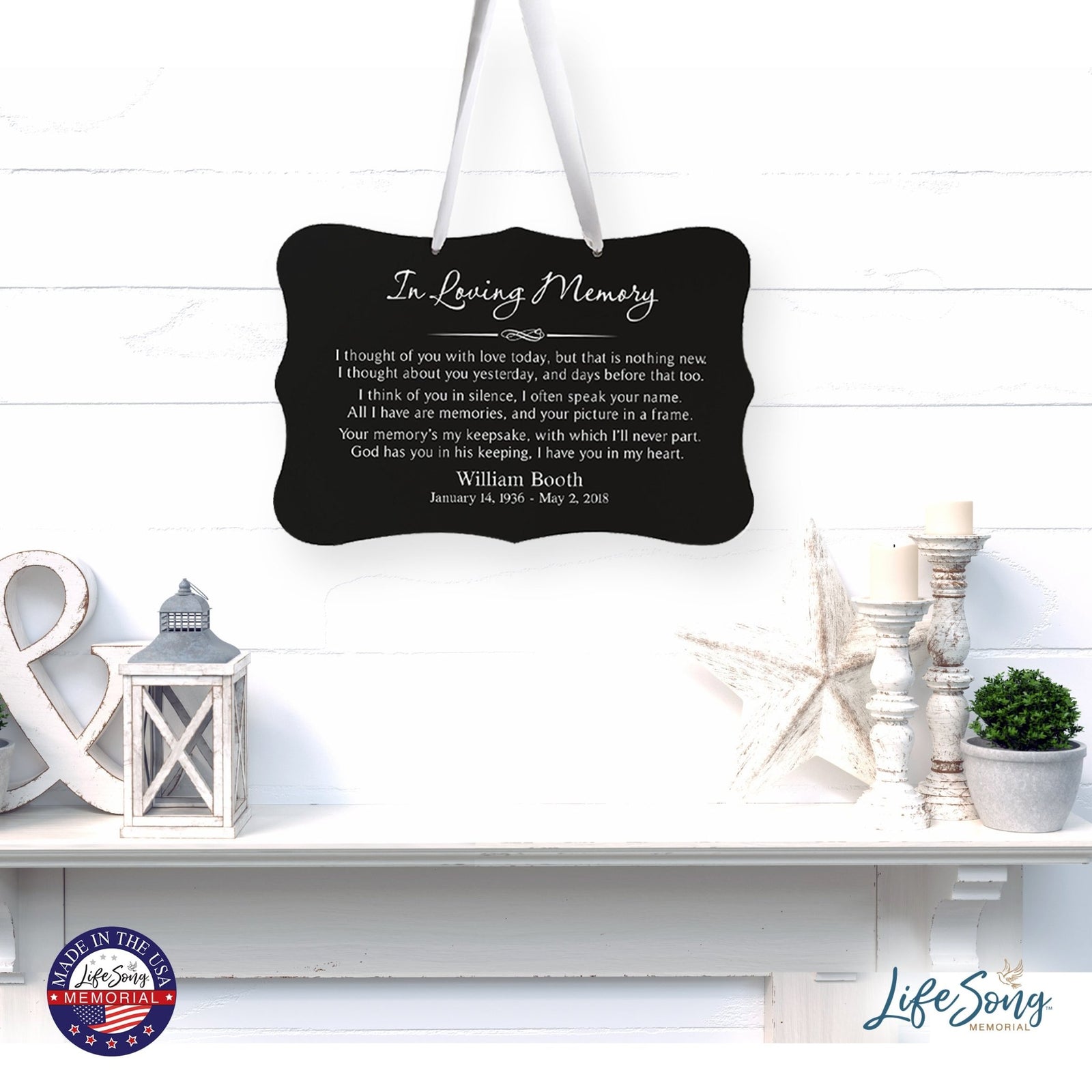 Custom Engraved Memorial Ribbon Wall Hanging Sign 12x8in - In Loving Memory - LifeSong Milestones