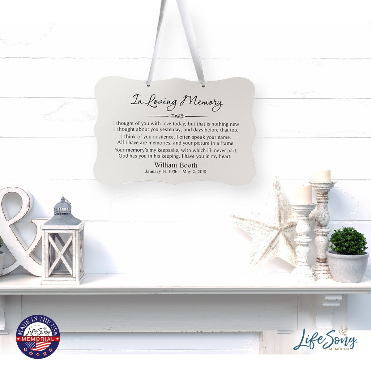 Custom Engraved Memorial Ribbon Wall Hanging Sign 12x8in - In Loving Memory - LifeSong Milestones