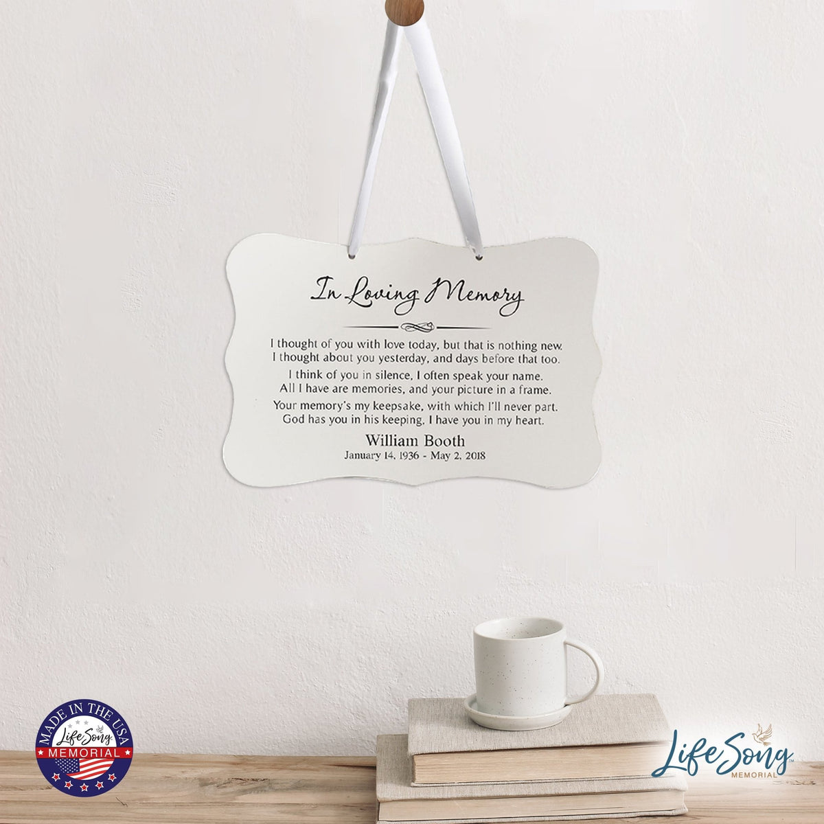 Custom Engraved Memorial Ribbon Wall Hanging Sign 12x8in - In Loving Memory - LifeSong Milestones