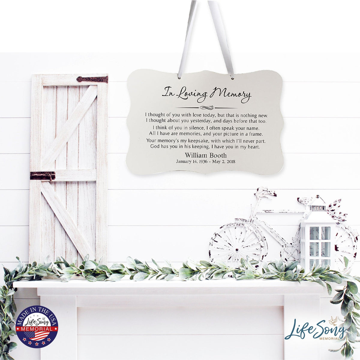 Custom Engraved Memorial Ribbon Wall Hanging Sign 12x8in - In Loving Memory - LifeSong Milestones