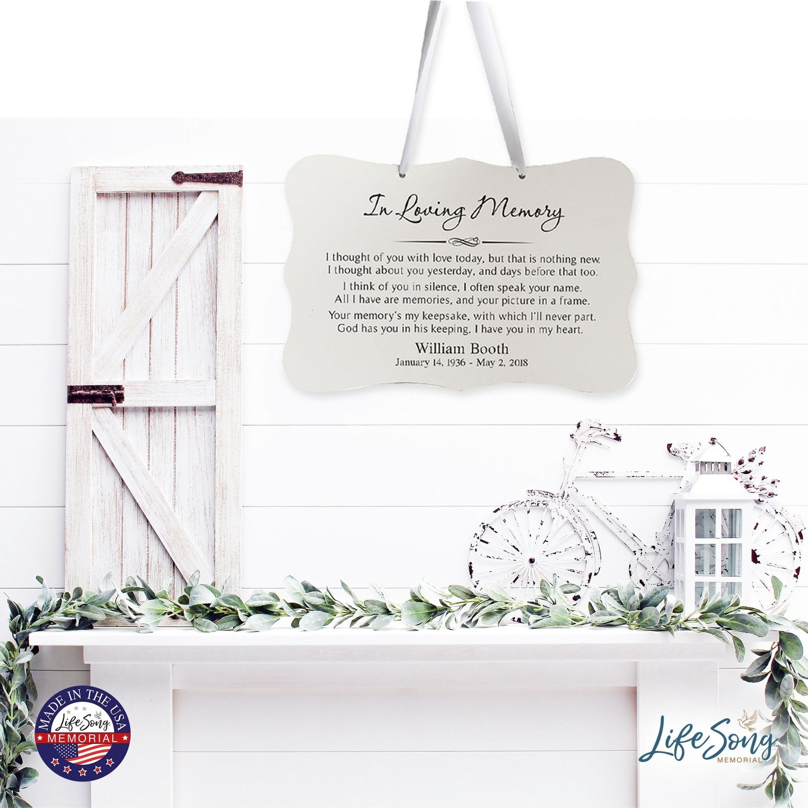 Custom Engraved Memorial Ribbon Wall Hanging Sign 12x8in - In Loving Memory - LifeSong Milestones