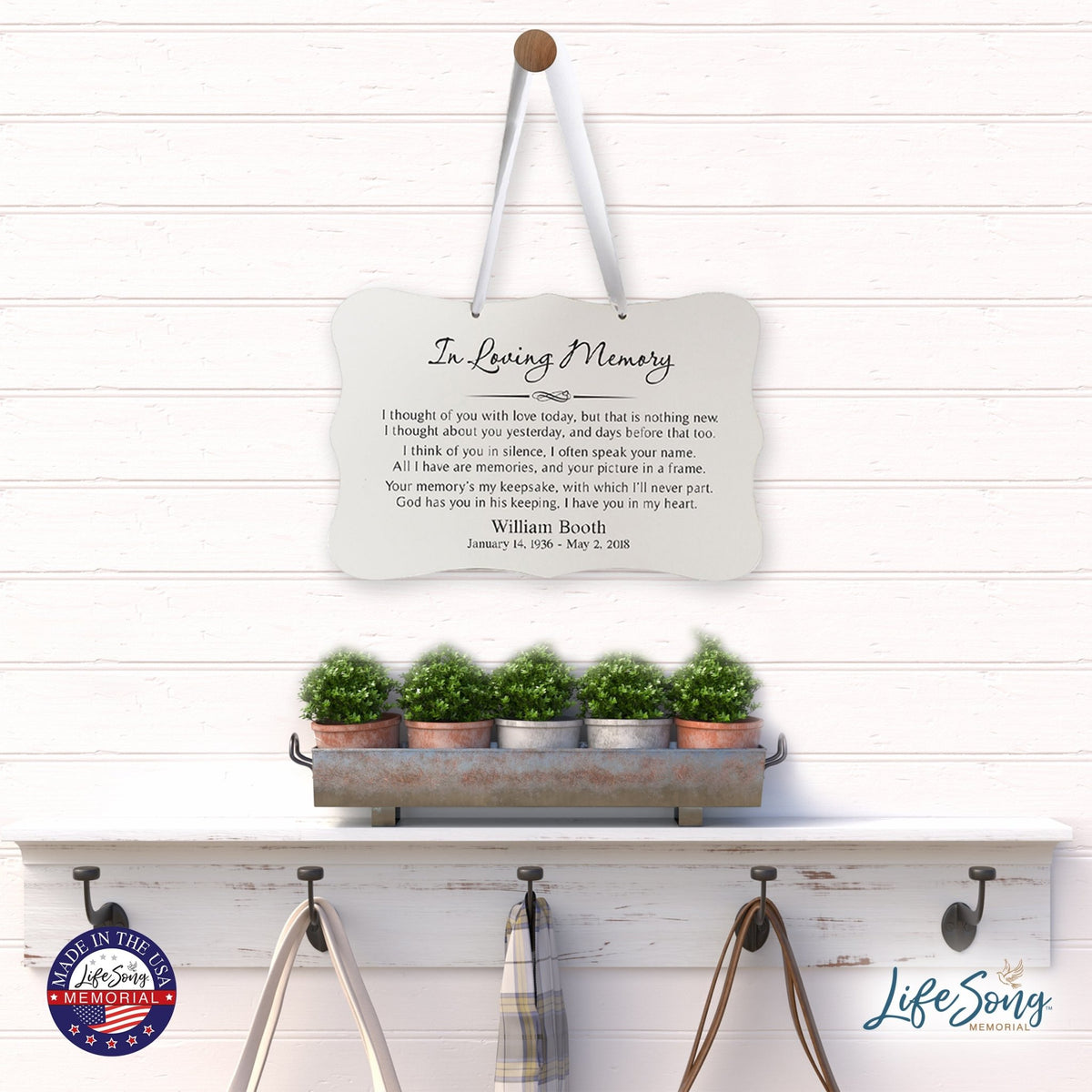 Custom Engraved Memorial Ribbon Wall Hanging Sign 12x8in - In Loving Memory - LifeSong Milestones