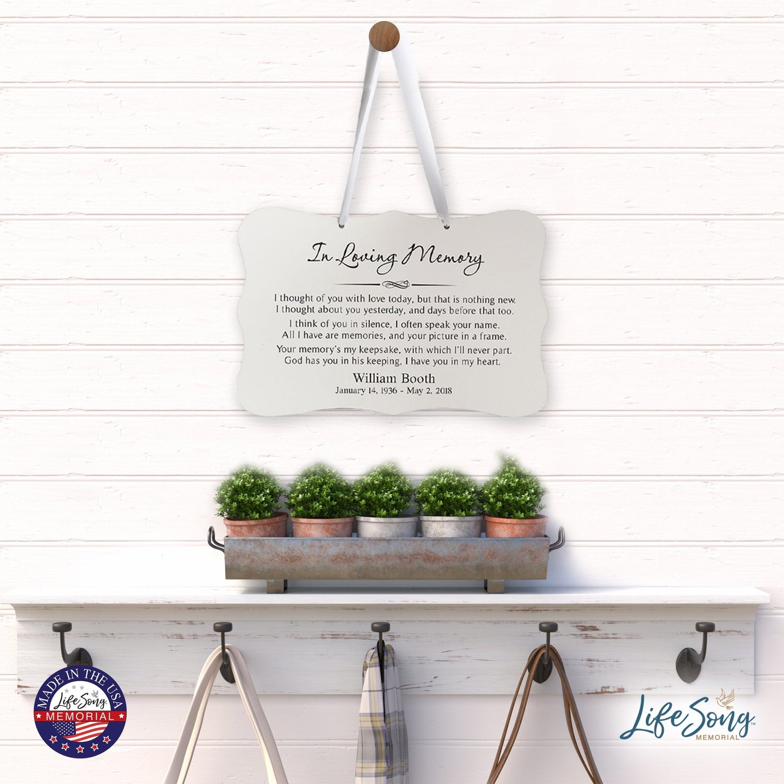 Custom Engraved Memorial Ribbon Wall Hanging Sign 12x8in - In Loving Memory - LifeSong Milestones