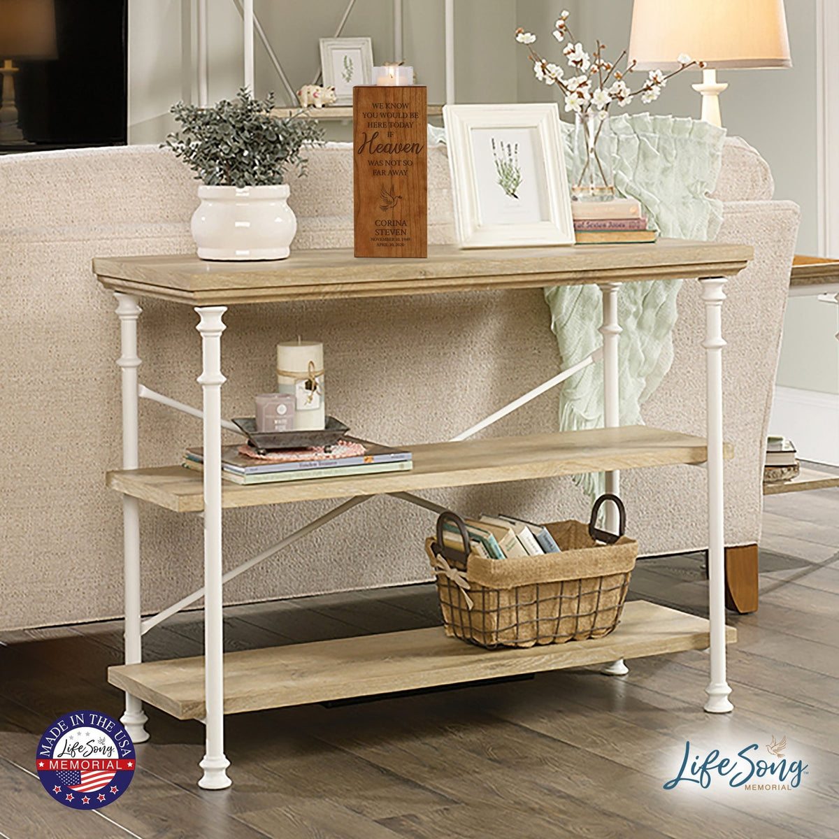 Custom Engraved Memorial Square Vertical Single Votive Candle Holder and Urn holds 70 cu in of ashes in English Verse (Butterfly) - LifeSong Milestones