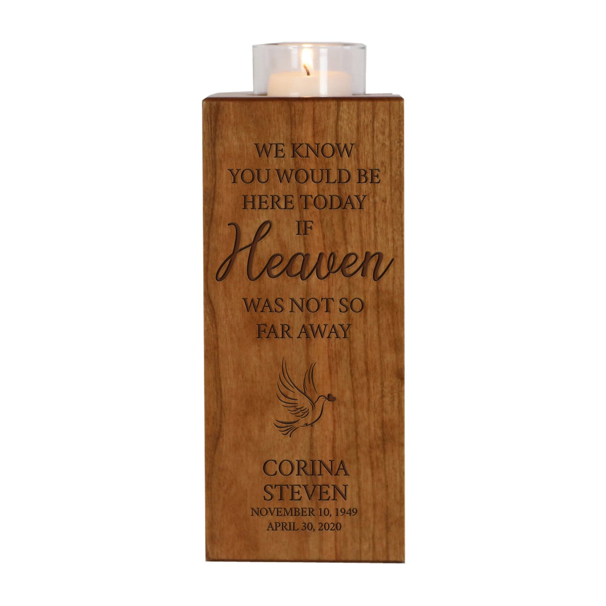 Custom Engraved Memorial Square Vertical Single Votive Candle Holder and Urn holds 70 cu in of ashes in English Verse (Butterfly) - LifeSong Milestones