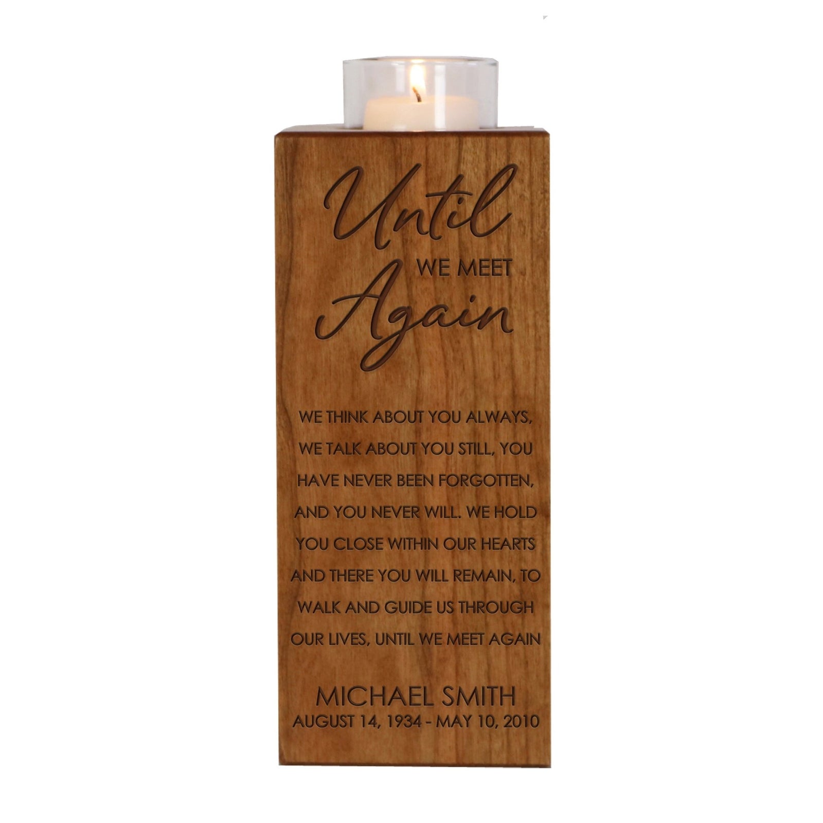 Custom Engraved Memorial Square Vertical Single Votive Candle Holder and Urn holds 70 cu in of ashes in English Verse (Butterfly) - LifeSong Milestones