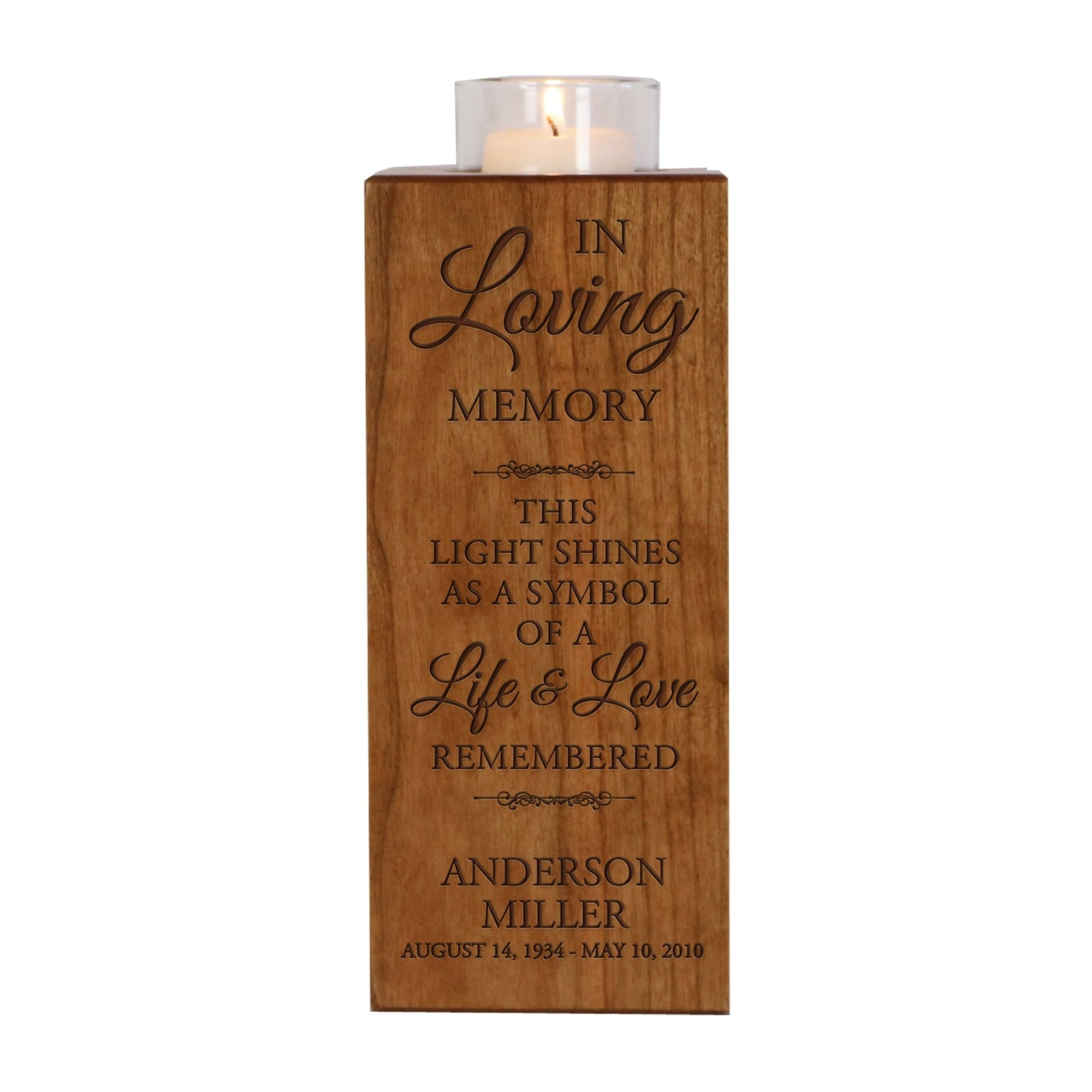Custom Engraved Memorial Square Vertical Single Votive Candle Holder and Urn holds 70 cu in of ashes in English Verse (Dad) - LifeSong Milestones