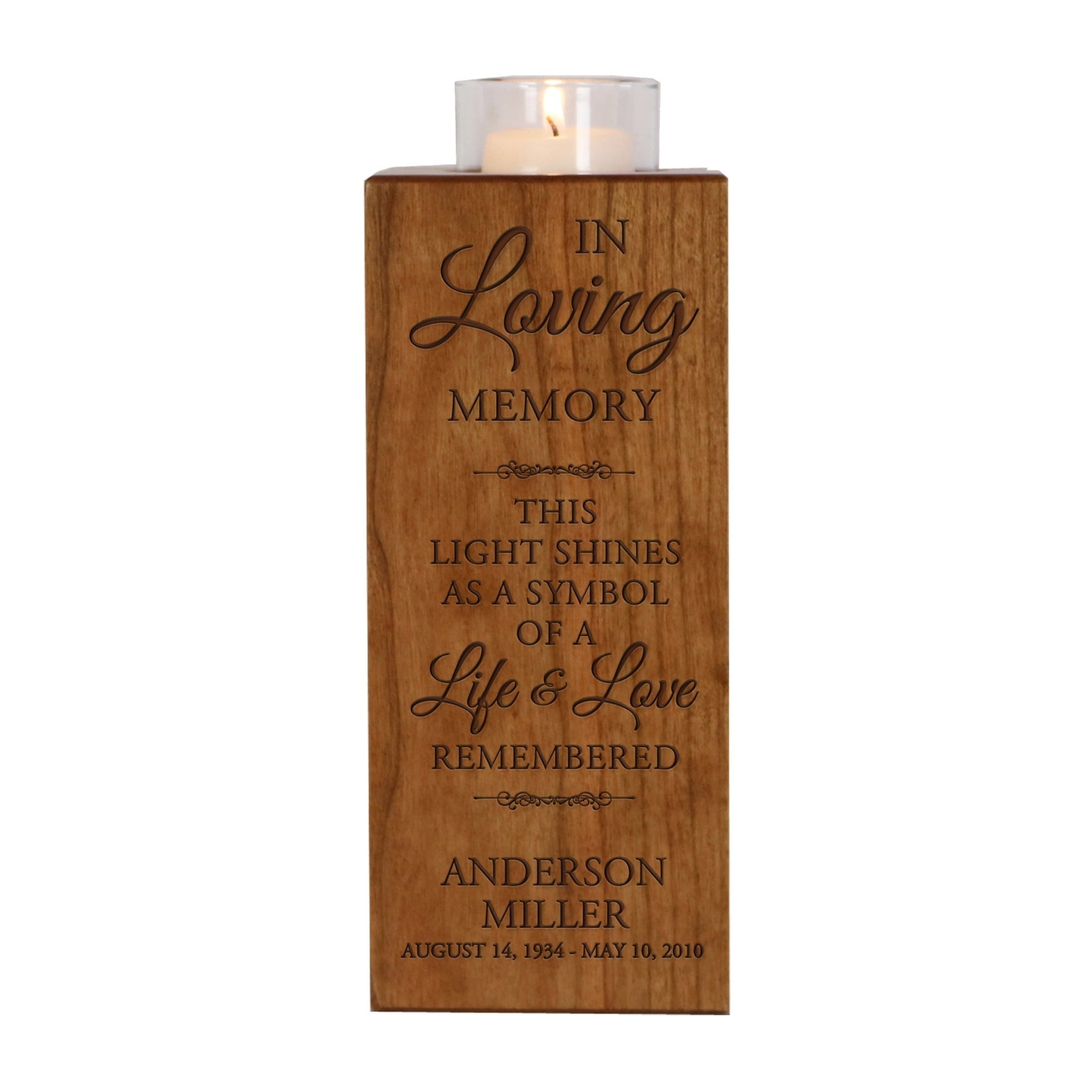 Custom Engraved Memorial Square Vertical Single Votive Candle Holder and Urn holds 70 cu in of ashes in English Verse (Dad) - LifeSong Milestones