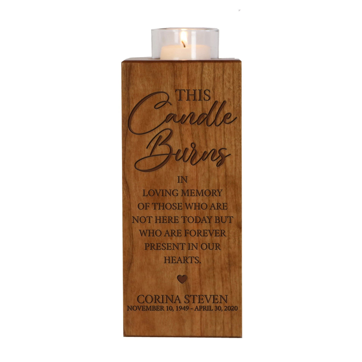 Custom Engraved Memorial Square Vertical Single Votive Candle Holder and Urn holds 70 cu in of ashes in English Verse (Family) - LifeSong Milestones