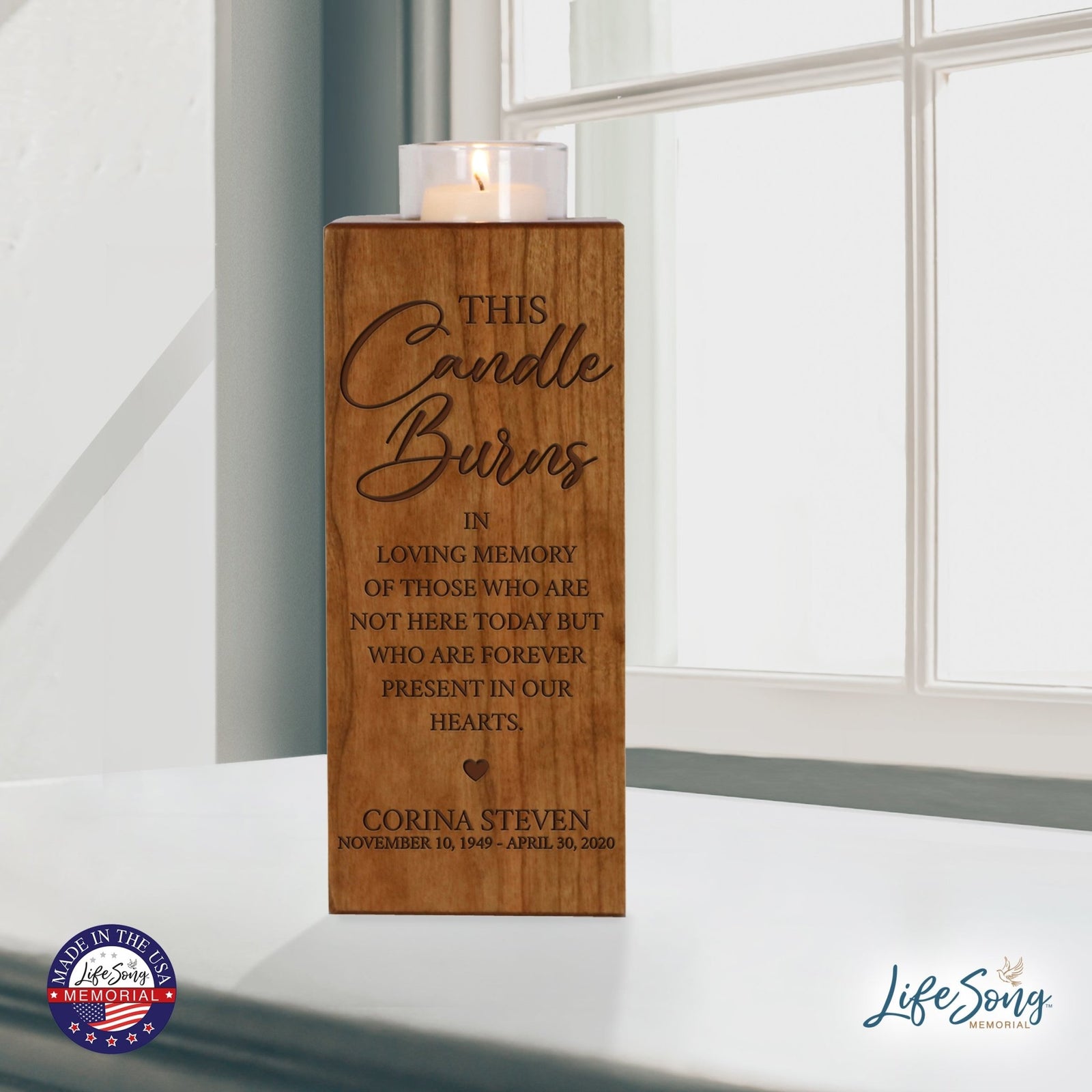 Custom Engraved Memorial Square Vertical Single Votive Candle Holder and Urn holds 70 cu in of ashes in English Verse (Family) - LifeSong Milestones