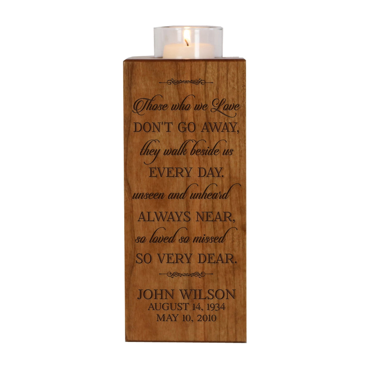 Custom Engraved Memorial Square Vertical Single Votive Candle Holder and Urn holds 70 cu in of ashes in English Verse (Family) - LifeSong Milestones