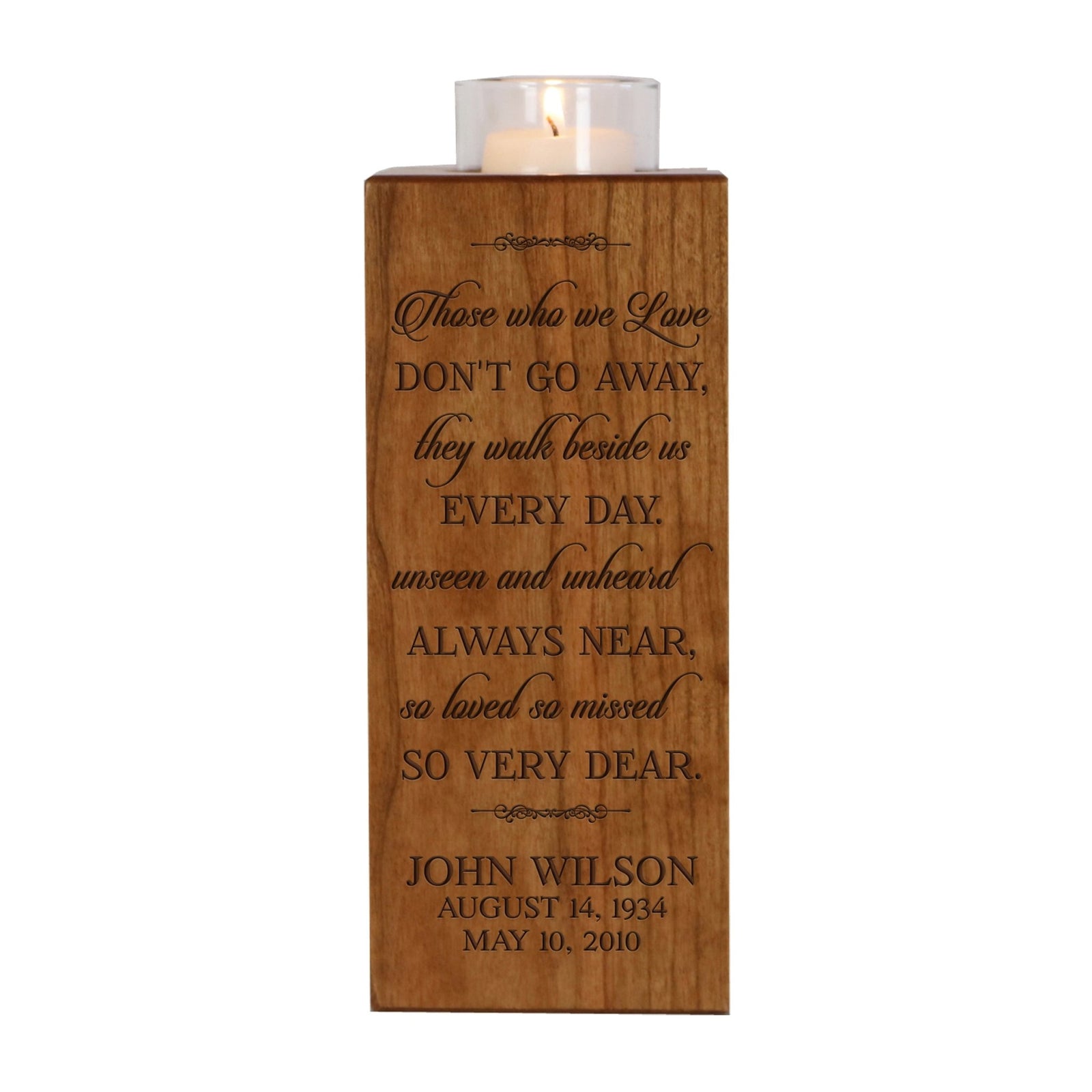 Custom Engraved Memorial Square Vertical Single Votive Candle Holder and Urn holds 70 cu in of ashes in English Verse (Family) - LifeSong Milestones