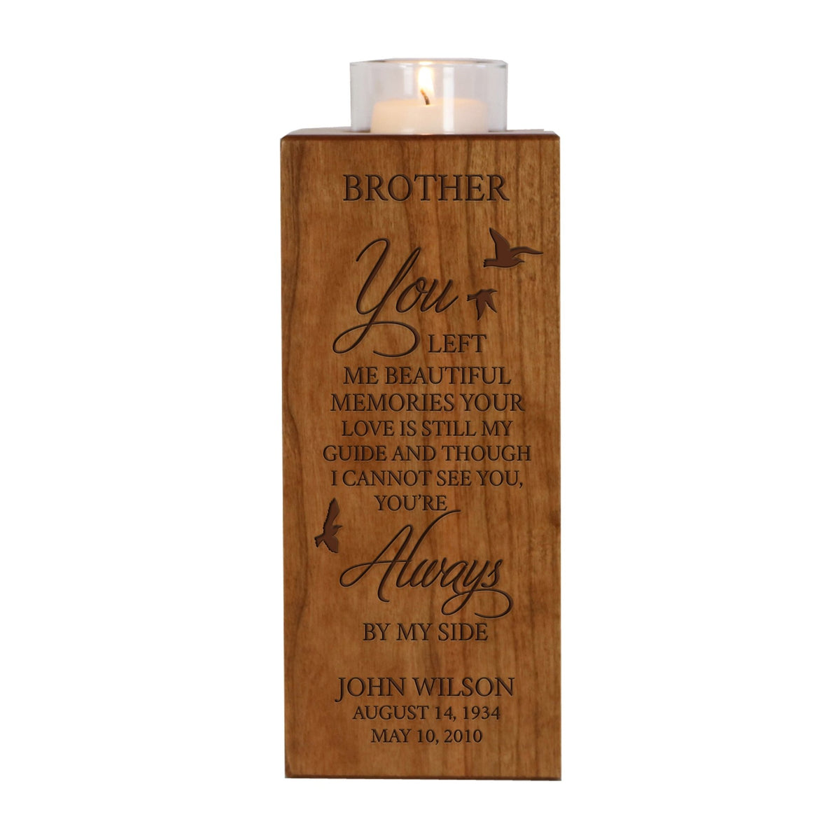 Custom Engraved Memorial Square Vertical Single Votive Candle Holder and Urn holds 70 cu in of ashes in English Verse (Family, Daughter, Brother and Husband) - LifeSong Milestones