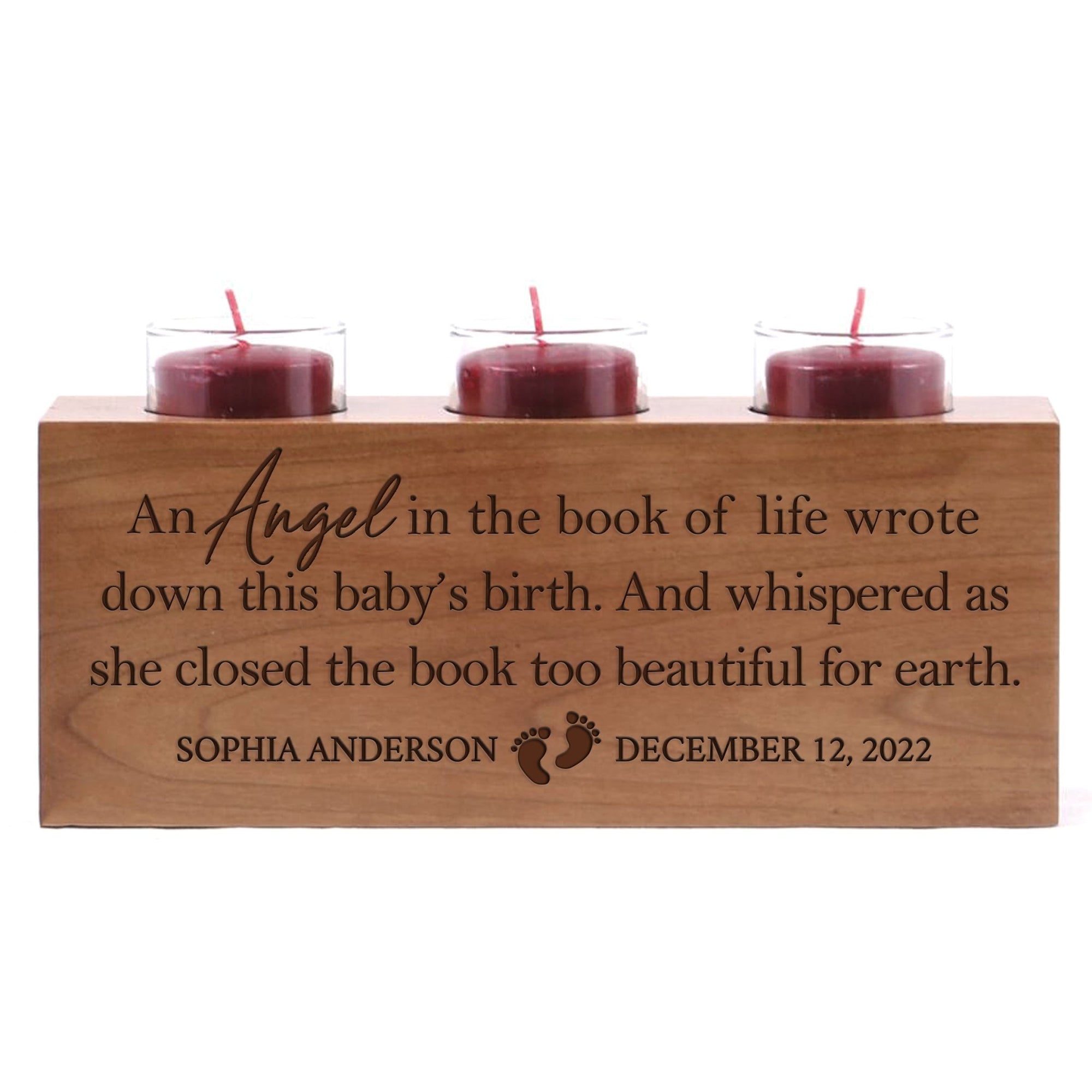 Custom Engraved Memorial Tealight Glass Votives Candle Holder - An Angel In The Book of Life - LifeSong Milestones