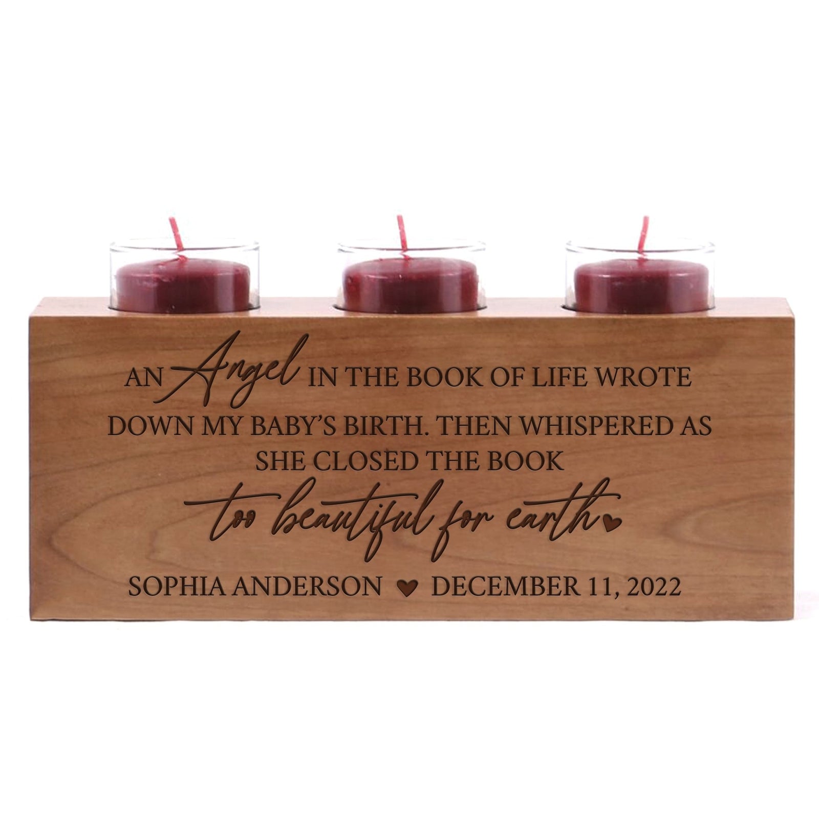 Custom Engraved Memorial Tealight Glass Votives Candle Holder - An Angel In The Book of Life - LifeSong Milestones