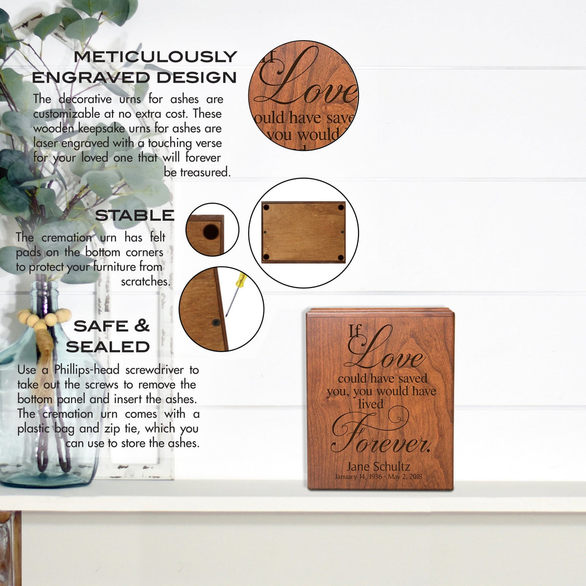 Elegant Memorial Urn Box for Ashes with Custom Engraving