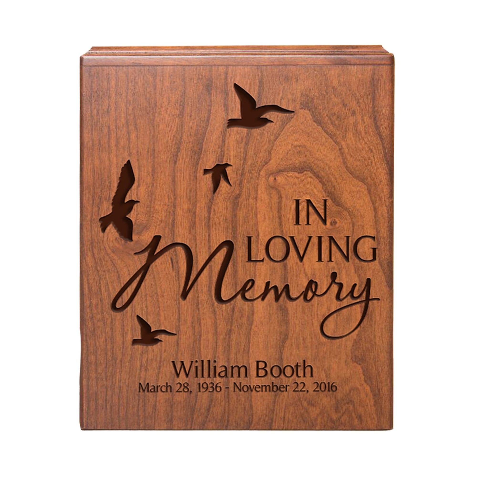 Custom Engraved Memorial Urn Box for Human Ashes holds 280 cu in In Loving Memory Birds - LifeSong Milestones