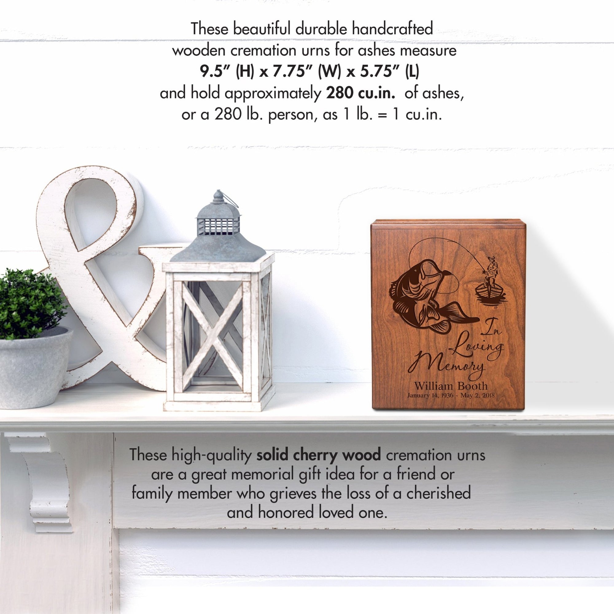 Custom Engraved Memorial Urn Box for Human Ashes holds 280 cu in In Loving Memory Fish - LifeSong Milestones