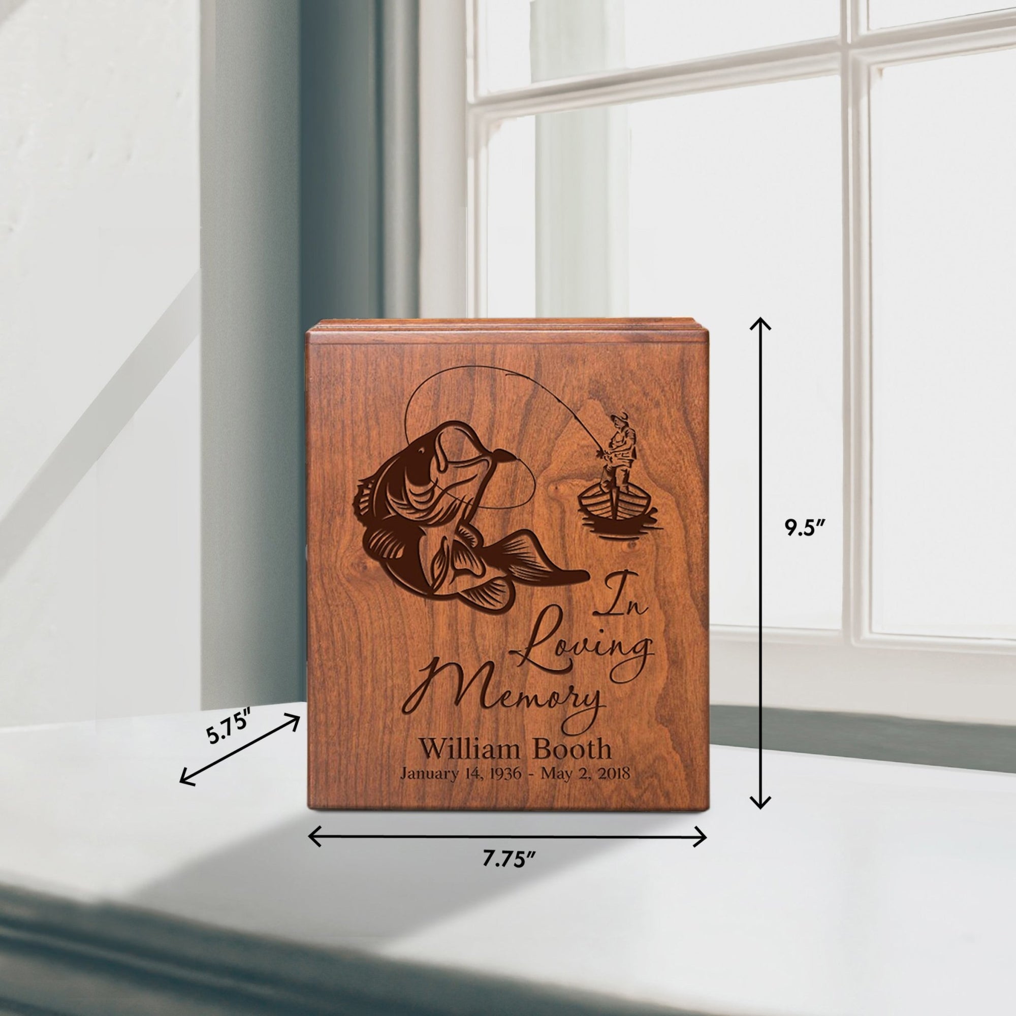 Custom Engraved Memorial Urn Box for Human Ashes holds 280 cu in In Loving Memory Fish - LifeSong Milestones