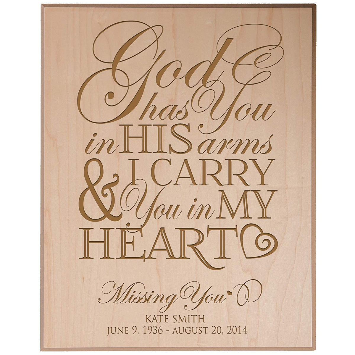 Custom Engraved Memorial Wooden Wall Plaque God Has You 12x15 - LifeSong Milestones