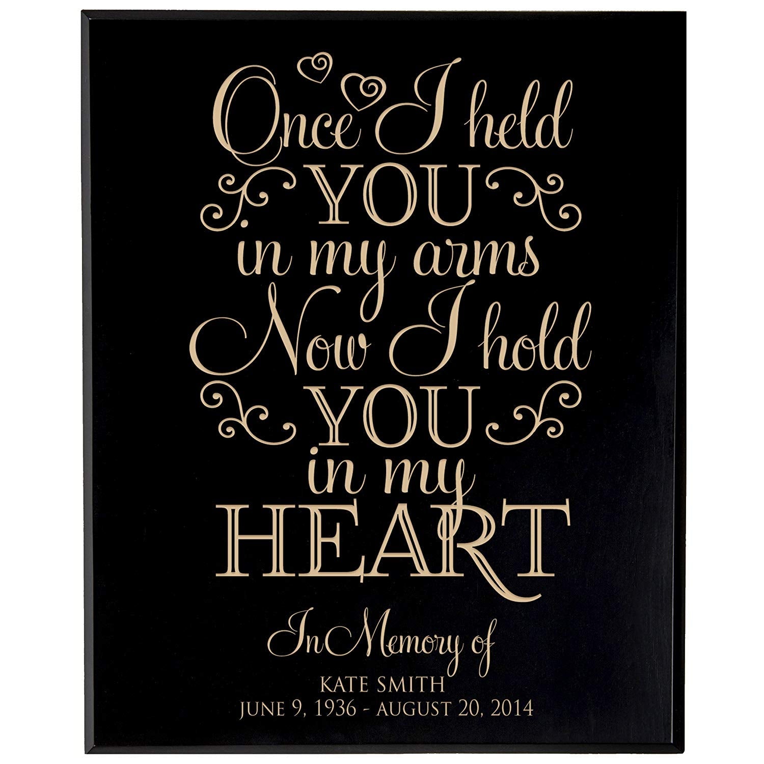 Custom Engraved Memorial Wooden Wall Plaque Once In My Arms 12x15 - LifeSong Milestones