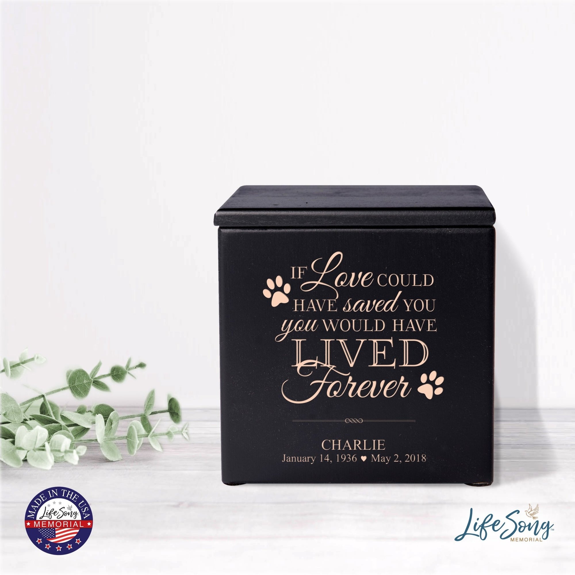Custom Engraved Pet Memorial Cremation Keepsake Urn Box Holds 49 Cu Inches Of Pet Ashes If Love Could Have - LifeSong Milestones