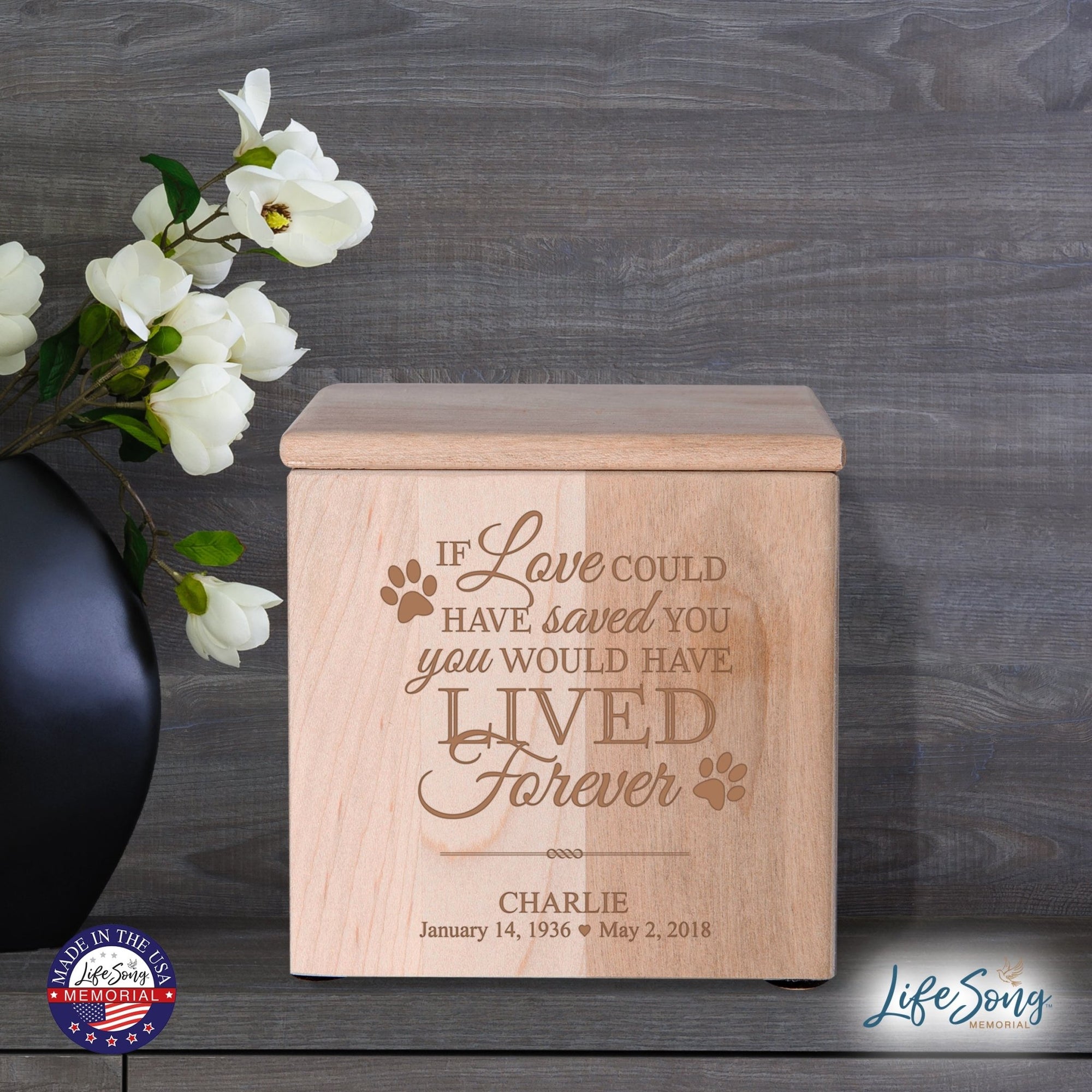 Custom Engraved Pet Memorial Cremation Keepsake Urn Box Holds 49 Cu Inches Of Pet Ashes If Love Could Have - LifeSong Milestones