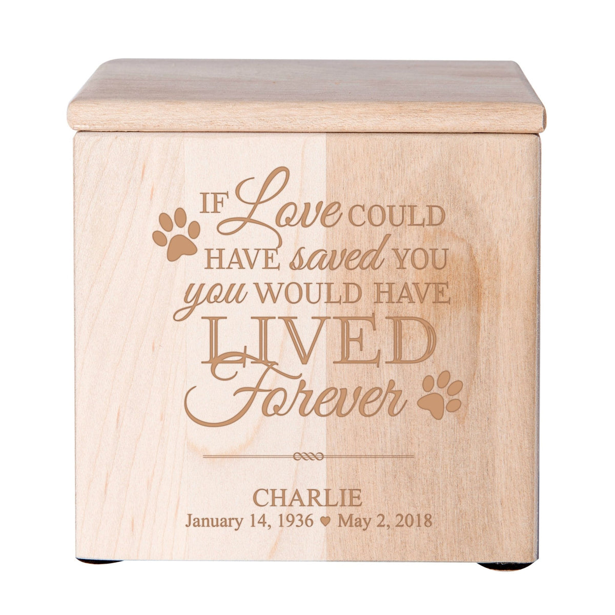 Custom Engraved Wooden Keepsake Urn Box for Pet Ashes
