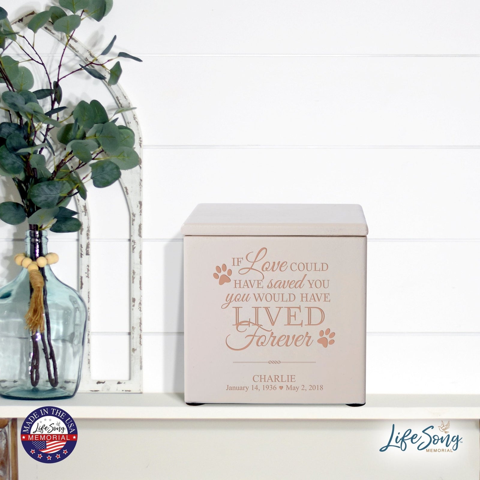 Small Wooden Keepsake Pet Urn Box for Ashes