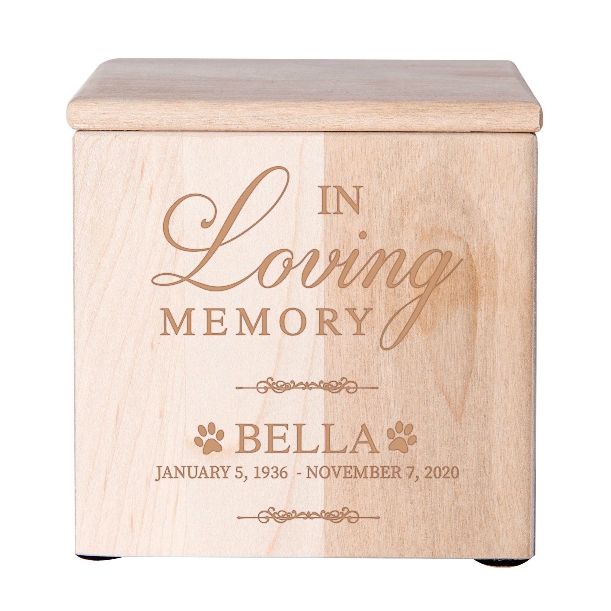 Custom Engraved Pet Memorial Cremation Keepsake Urn Box Holds 49 Cu Inches Of Pet Ashes In Loving Memory (Bella) - LifeSong Milestones