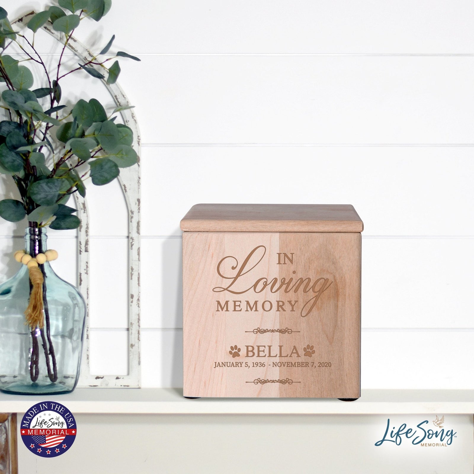 Custom Engraved Funeral Wooden Pet Urns for Dog