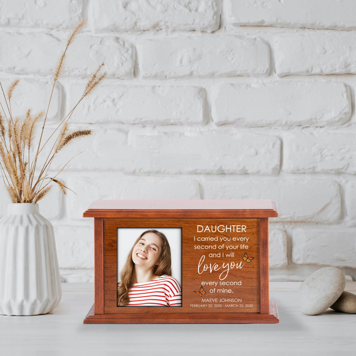 Engraved Funeral Cremation Urn Box for Daughter with Photo