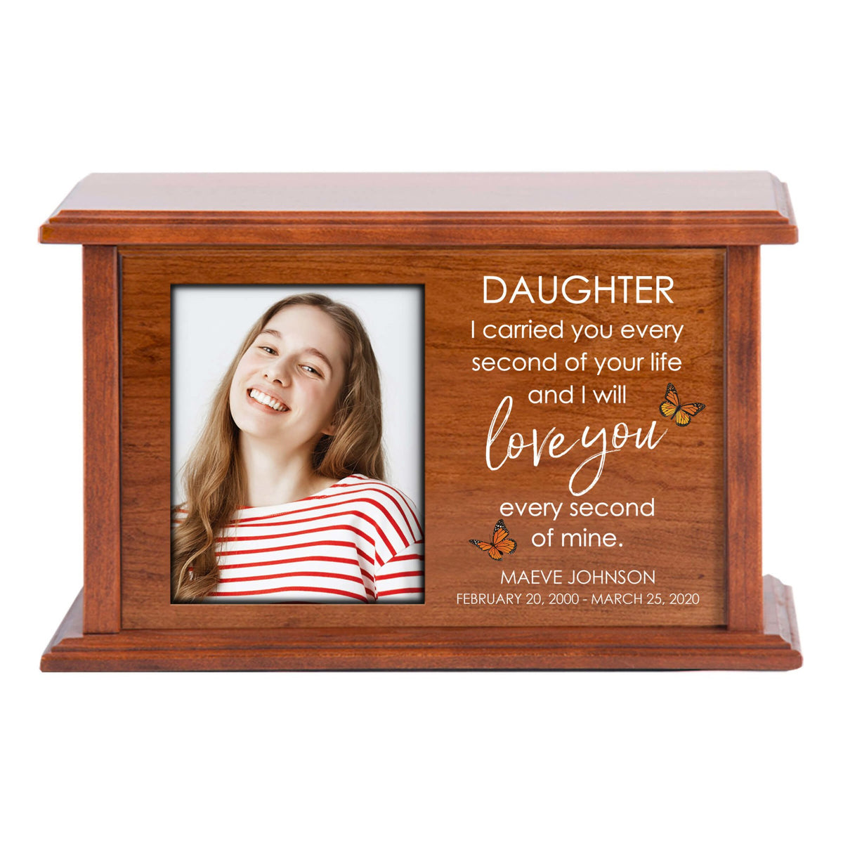 Personalized Engraved Photo Cremation Urn Box for Daughter