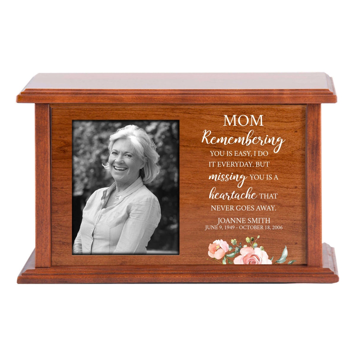Beautifully Crafted Wooden Urn Box with Picture Frame for Human Ashes