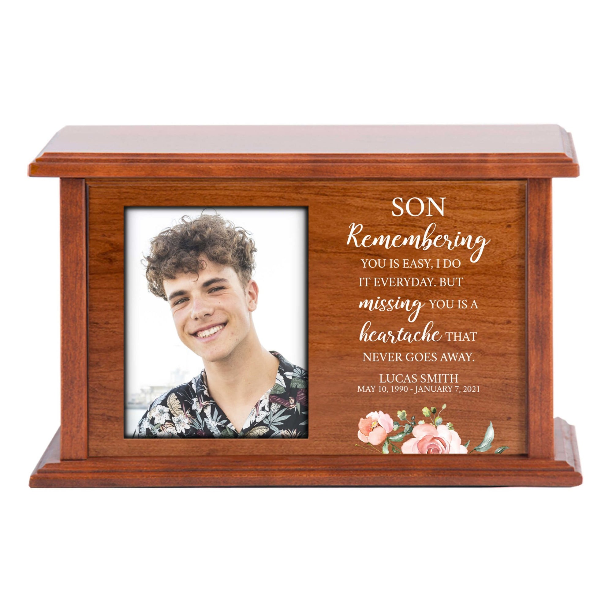 Custom Engraved Photo Cremation Urn - Remembering You Is Easy - LifeSong Milestones