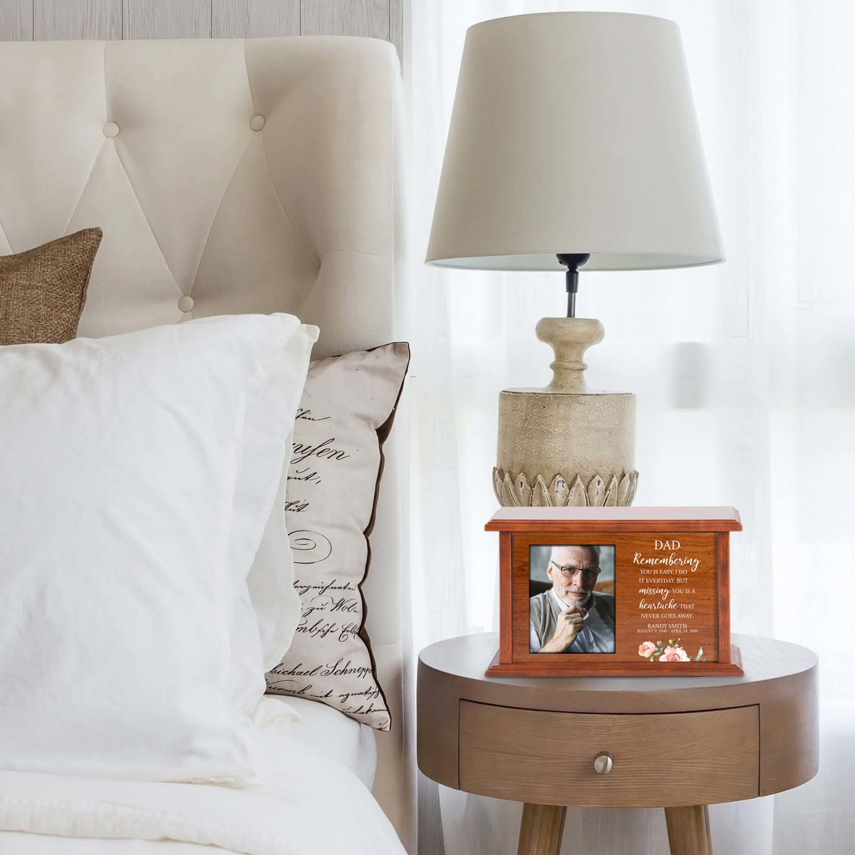 Customizable Wooden Urn Box with Photo for Human Ashes