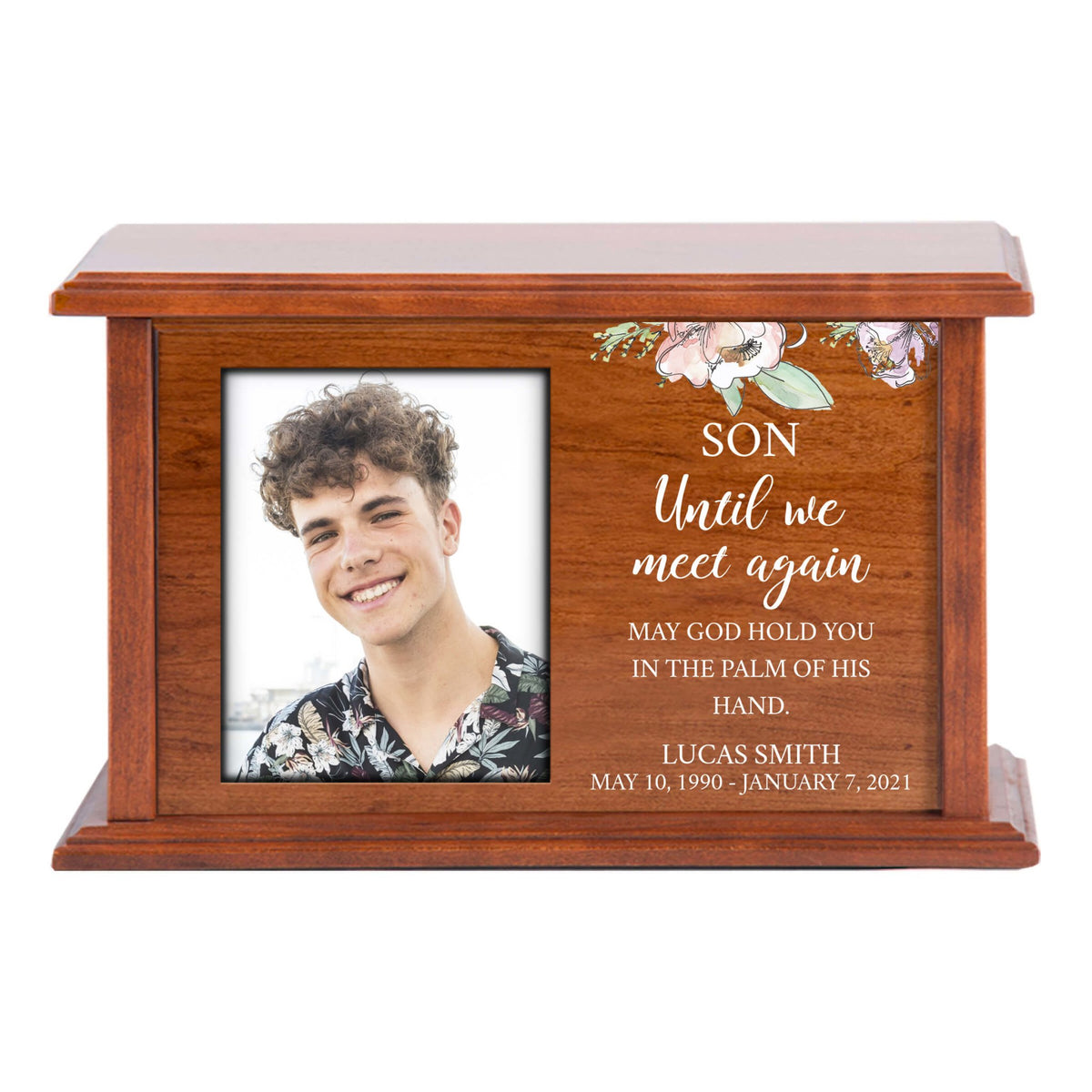 Memorial Handcrafted Wooden Photo Urn Box for Son