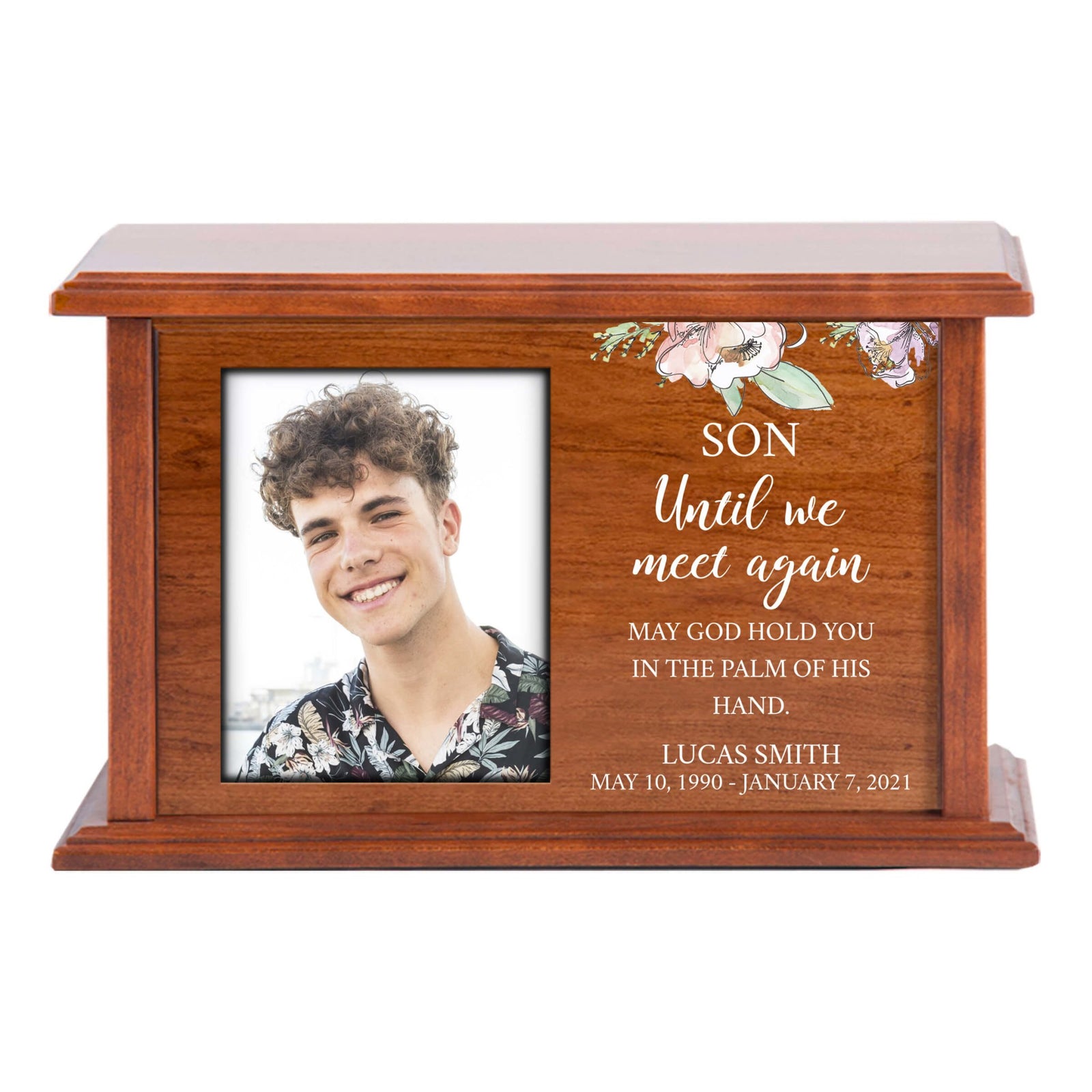 Memorial Handcrafted Wooden Photo Urn Box for Son