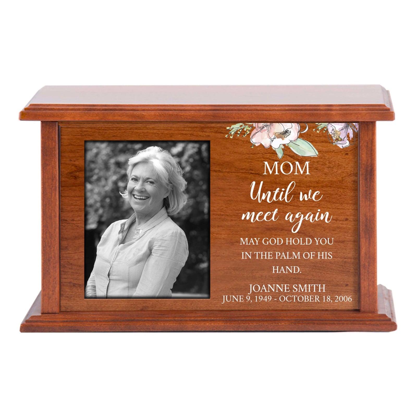Elegant Custom Wooden Urn Box with Photo Display for Mom