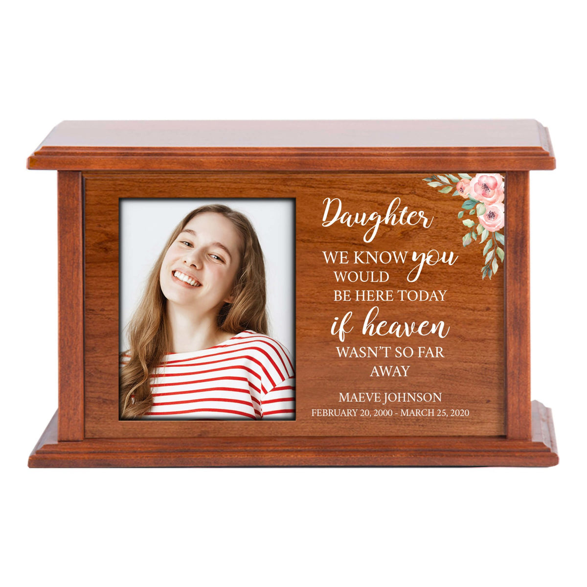 Memorial Handcrafted Wooden Photo Urn Box for Daughter