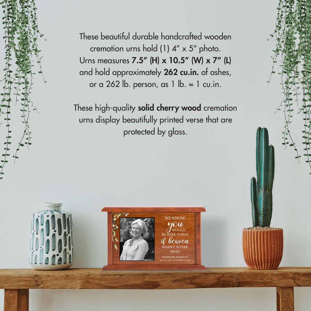 Elegant Custom Wooden Urn Box with Photo Display for Human Ashes