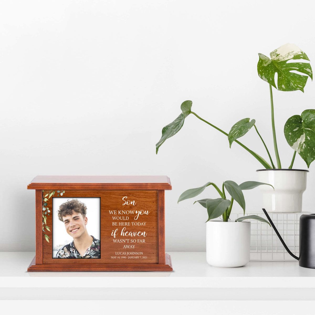 Wooden Memorial Urn Box with Photo Frame