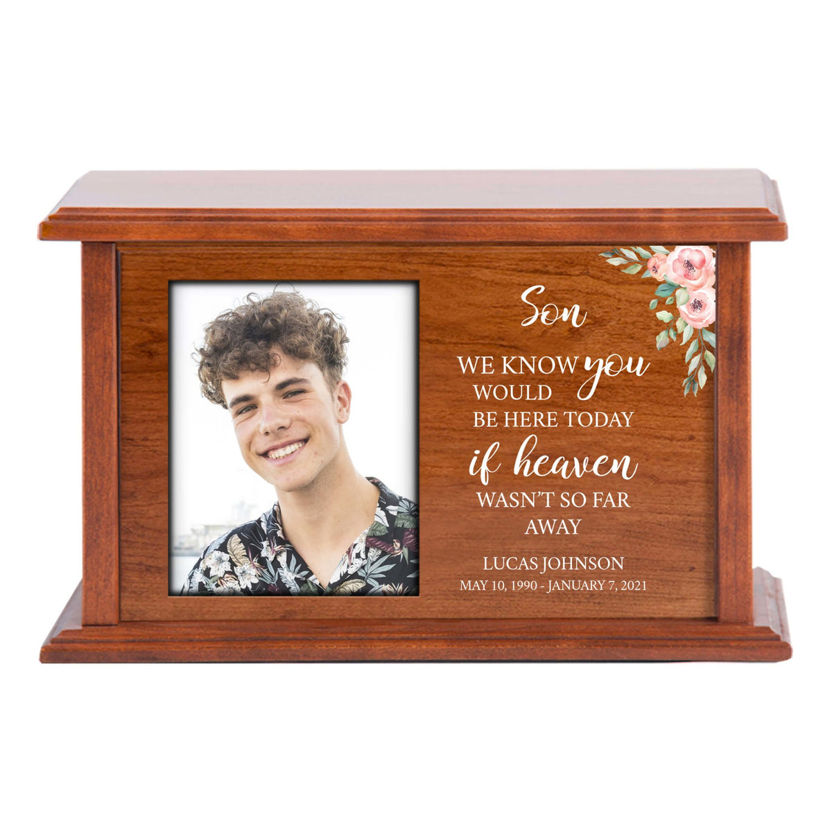Customizable Wooden Urn Box with Photo for Son
