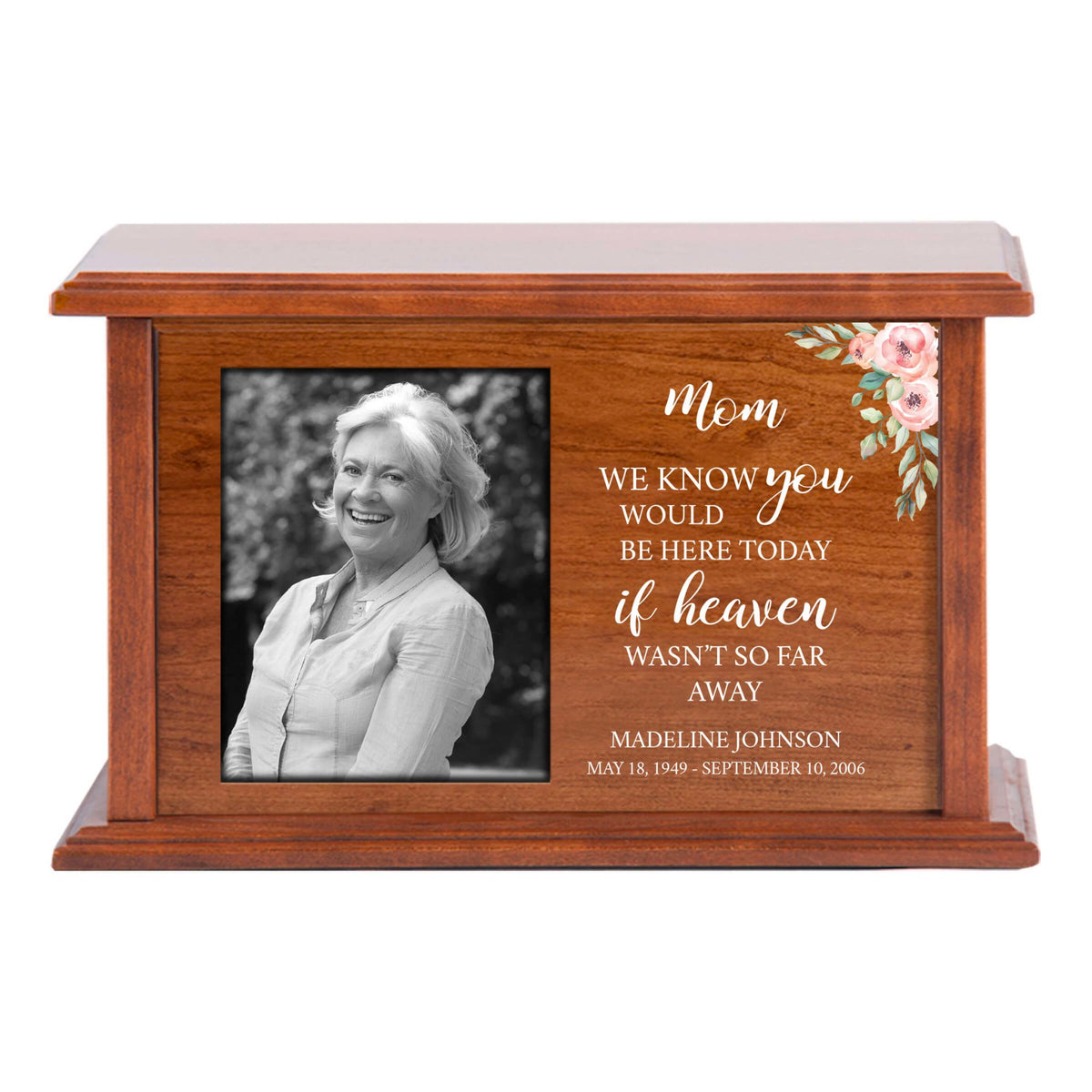 Elegant Custom Wooden Urn Box with Photo Display for Mom